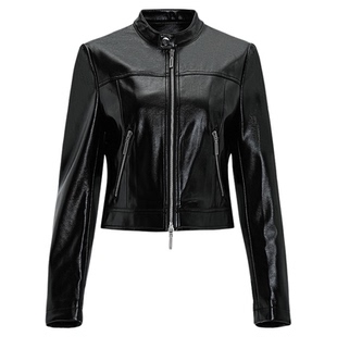 莱芙·艾迪儿商场同款25春新品高级感短款皮衣外套立领机车上衣