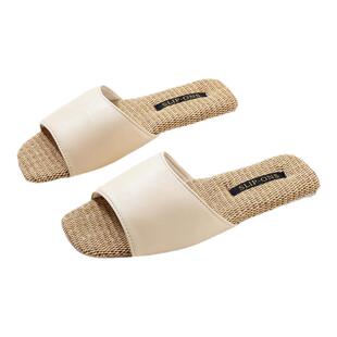 四季露趾春夏吸汗真皮简约女室内地板新款静音牛筋底居家亚麻拖鞋