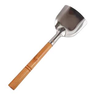 木柄不锈钢锅铲老式短柄锅铲厨师铲子木柄把小锅铲农村小号家用