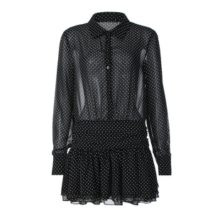 美式复古波点印花POLO领衬衫长袖连衣裙2026秋季新款辣妹修身短裙