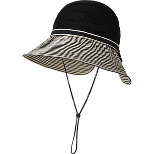 卡蒙半空顶帽大檐赫本风防晒帽女遮脸条纹可折叠可扎发防风遮阳帽