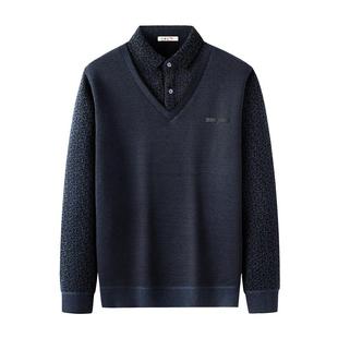 【加绒加厚】红蜻蜓中老年男爸爸毛衣秋冬季假两件保暖打底老头衫