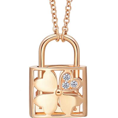 周生生18K玫瑰金爱情锁项链