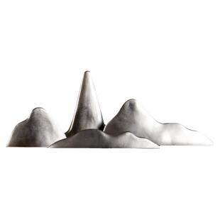现代简约轻奢家居样板房客厅陶瓷银山摆件软装饰品仿金属假山艺术