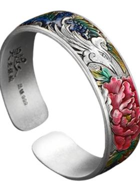 丹引凤银手镯国潮开口镯子女款