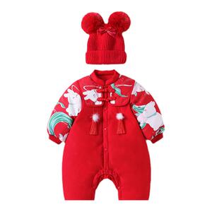 婴幼儿羽绒服冬装保暖轻薄连体衣新生儿宝宝外出抱服红色喜庆年服