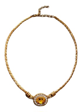 欧美宫廷中古风vintage复古气质金色闪钻椭圆做旧短款项链耳环女