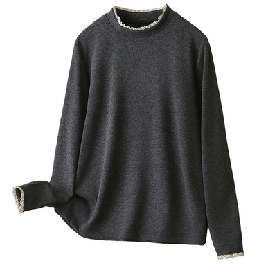 半高领打底衫女大码花边加绒内搭