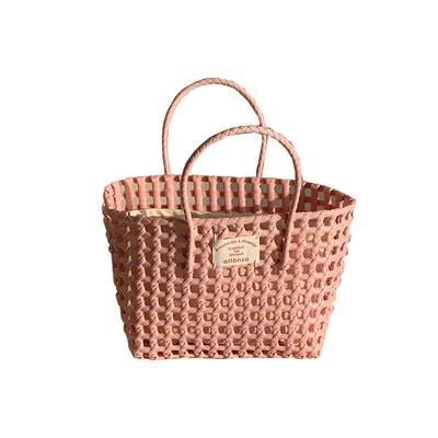 镂空马卡龙色编织手提菜篮子
