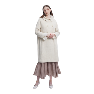 readme设计师款娃娃领双排扣羊毛亚麻宽松显瘦减龄大衣D30907299