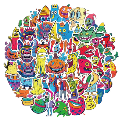 50张卡通怪兽万圣节装饰防水贴纸