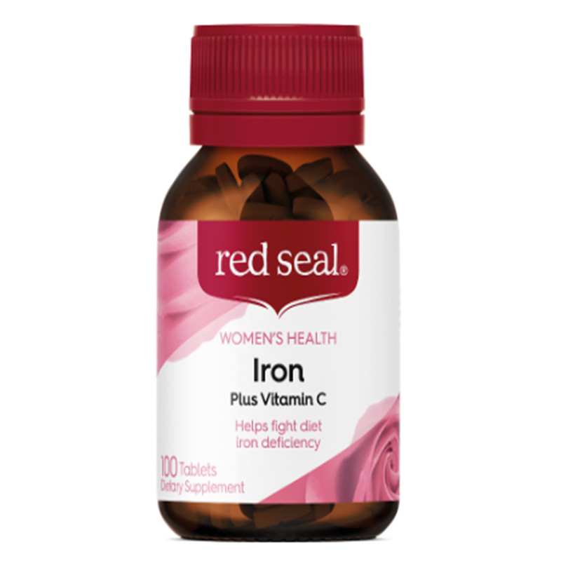 现货 新西兰代购red seal红印女性无糖补铁片 维生素C片100片孕妇