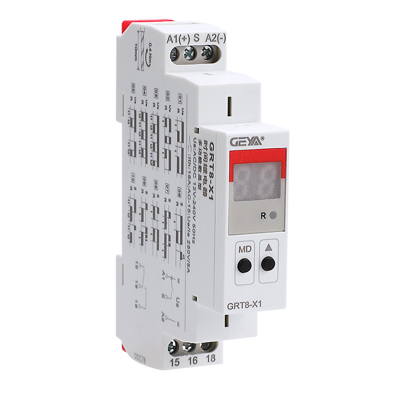 GEYA格亚数显时间继电器GRT8-X交流220V高精度模块延时断开DC24V