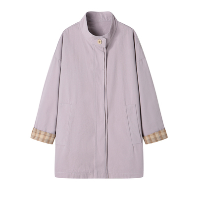 紫色立领中长款风衣女2025春秋新款今年流行爆款超火休闲宽松外套