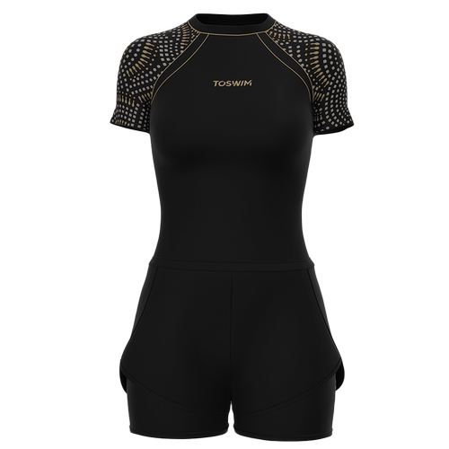 TOSWIM短袖平角分体套装游泳衣显瘦遮肚度假泡温泉泳衣女2025新款