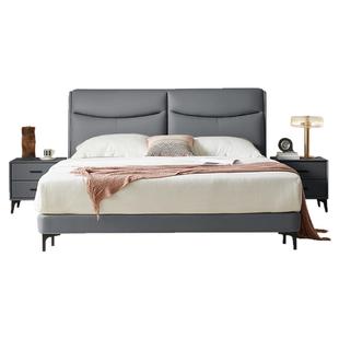 双虎现代简约实木床主卧大床2024新款软包齐边科技猫抓布床23657