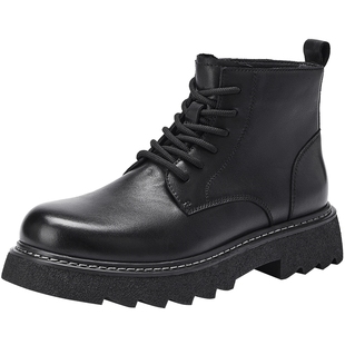 热风男鞋2025年冬季新款黑色马丁靴增高工装靴休闲靴子通勤皮鞋子