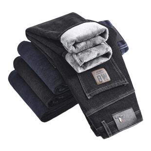 加绒加厚牛仔裤男冬季2026新款潮牌韩版小脚宽松直筒男士修身裤子