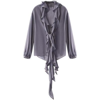 荷叶边气质飘带雪纺衫