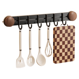 旋转吸盘厨房挂钩中古风厨房置物架免打孔墙上一排锅铲勺子壁挂架