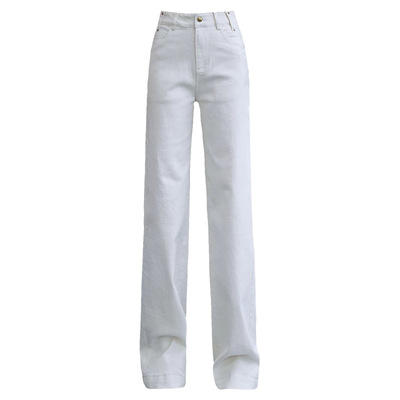 白色窄版直筒牛仔裤女春秋阔腿裤