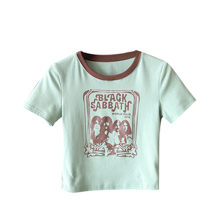 美式短袖t恤女2025新款插肩夏日多巴胺穿搭辣妹设计感正肩短上衣