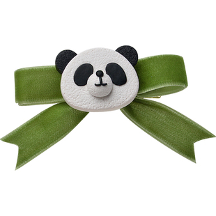 知布了原创设计国风熊猫蝴蝶结侧耳发夹软陶少女发饰头饰鸭嘴边夹