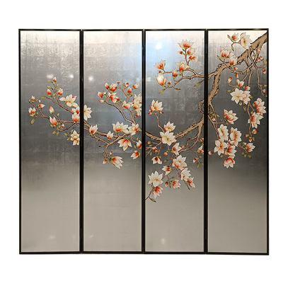 定制银箔中式手绘屏风隔断