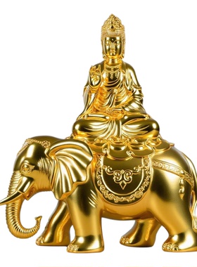 可定制金色实木菩萨骑大象摆件