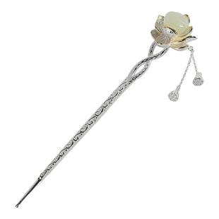 爱莲说镀银分金白玉金莲花玉簪子汉服头饰发簪女士发饰优雅古典