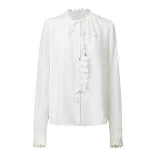 VGRASS维格娜丝秋季莫代尔混纺轻盈柔滑塔克荷叶边遮肉显瘦衬衫女