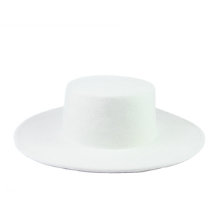 mdeke［白月］秋冬新款平顶平檐羊毛呢礼帽毛毡帽法式复古帽子女