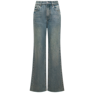 LINC金羽杰直筒牛仔裤女长裤春季复古阔腿牛仔裤宽松裤子女482Y