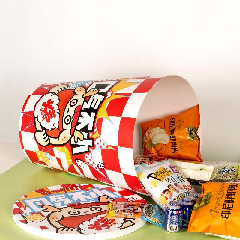 1彩色印花超大容量纸桶活动桶零食全家桶超盖定制包装带商LOGO泡