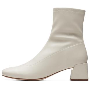 Clarks其乐NYTA45Rise女鞋秋冬瘦瘦靴显瘦羊皮革粗跟短靴