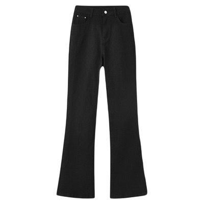 黑色加绒直筒不贴腿微喇裤2025冬