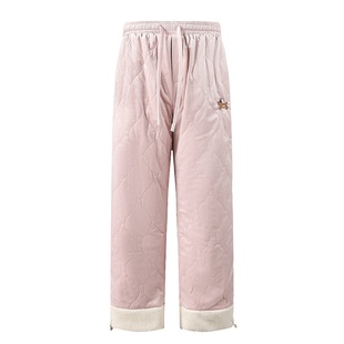 NERESUM冬季粉色外穿棉裤女潮牌羊羔毛加绒加厚保暖卫裤滑雪裤子