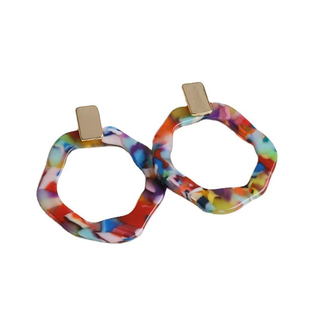 有北手作 欧美夸张醋酸亚克力耳环气质复古耳饰几何撞色银耳钉