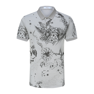 宾度男装春夏季男士古典神兽元素提花休闲短袖Polo衫男款夏季上衣