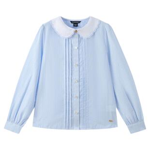 【100%棉】eland kids衣恋童装女童衬衫2025年秋新品蕾丝边娃娃领