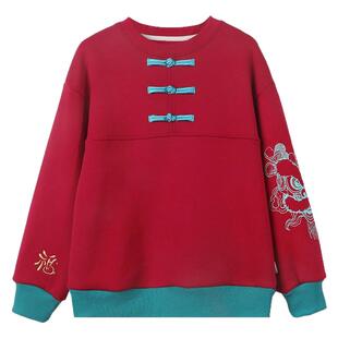 咕噜日记童装儿童盘扣卫衣2025新年服女童新中式上衣国潮风保暖