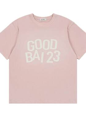 GOODBAI 23 logo撞色印花水洗圆领oversize短袖T恤