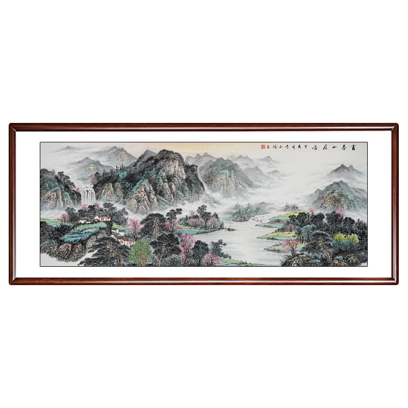 新中式水墨山水画客厅挂画手绘高清国画装饰画办公室富春山居图