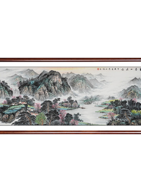 新中式水墨山水画客厅挂画手绘高清国画装饰画办公室富春山居图