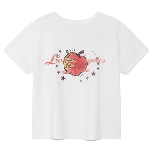 现货!glow*y美式做旧苹果数码印花T恤女26夏季新款宽松短袖上衣