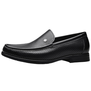 宾度男鞋夏季男士商务皮鞋男真皮镂空透气爸爸鞋软底一脚蹬乐福鞋