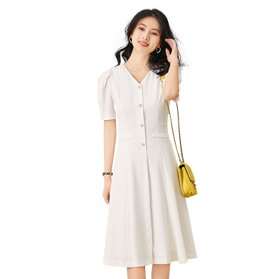 沫希妮连衣裙收腰新款泡泡袖