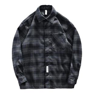 hansca格子衬衫男长袖重磅春季新款高级感痞帅青少年休闲衬衣外套