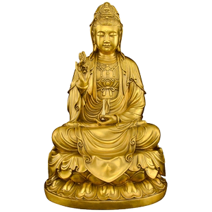 黄铜观音佛像供奉家用铜像摆件坐莲观世音菩萨佛象站像大号观音像