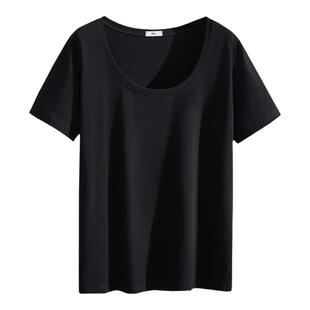 240斤加肥特大码女装U领短袖T恤夏季胖MM宽松显瘦200纯色内搭上衣